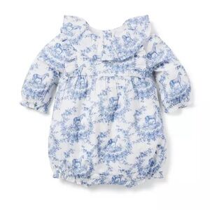 Janie and Jack Blue & White Toile Print Baby Bubble Romper